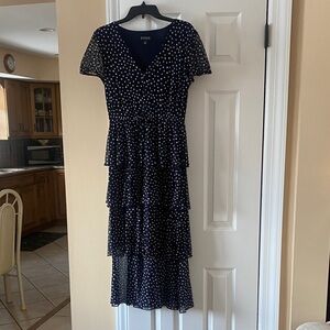 Enfocus Studio Navy and White Polka Dot Midi Dress